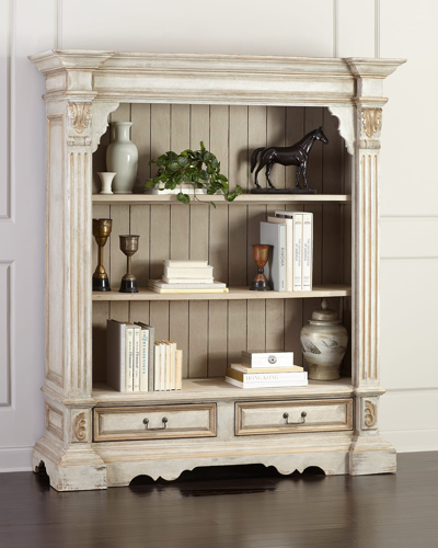 Peninsula Home Collection Vincente Carved Bookcase In Cream/gray
