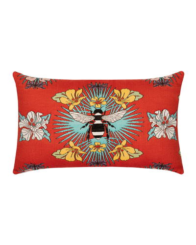 Elaine Smith Tropical Bee Lumbar Sunbrella Pillow In Red
