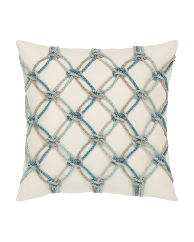 Elaine Smith Rope Sunbrella Pillow, Turquoise In Neutral