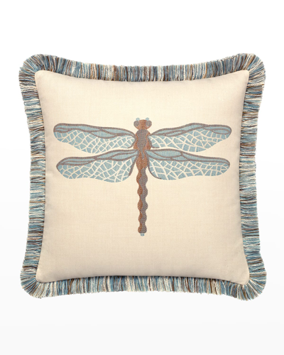 Elaine Smith Dragonfly Sunbrella Pillow, Light Blue