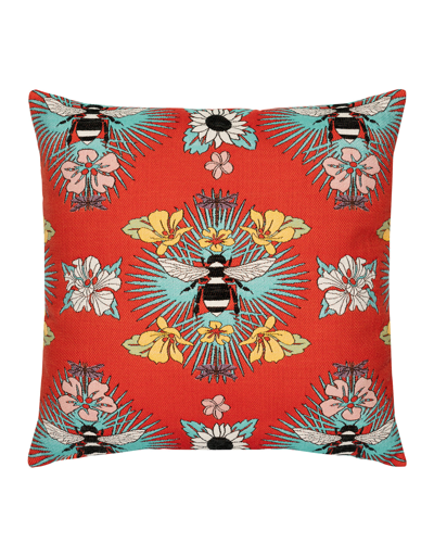 Elaine Smith Tropical Bee Sunbrella Pillow In Red
