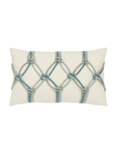 Elaine Smith Rope Lumbar Sunbrella Pillow, Turquoise In White