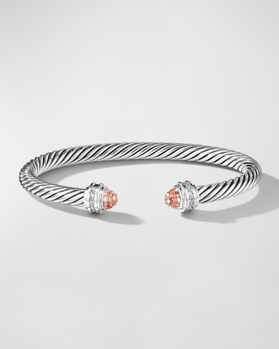David Yurman Cable Bracelet With Gemstones In Silver, 5mm In Morganite