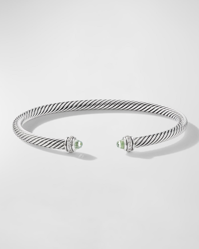 David Yurman Cable Bracelet With Gemstone And Diamonds In Silver, 4mm In Prasiolite