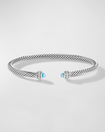 David Yurman Cable Bracelet With Gemstone And Diamonds In Silver, 4mm In Blue Topaz