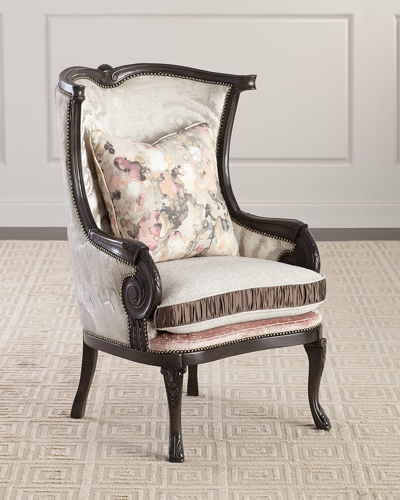 Massoud Jules Leather Wing Chair In Gray