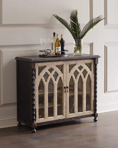 Hooker Furniture Bella Cathedral Style Bar Cabinet In Distressed Black