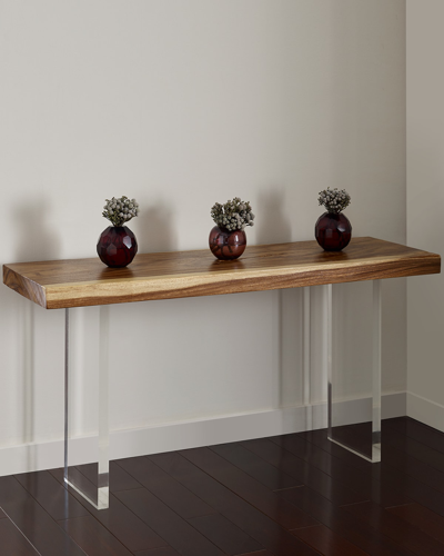 The Phillips Collection Floating Chamcha Wood Console Table In Clear/ Brown