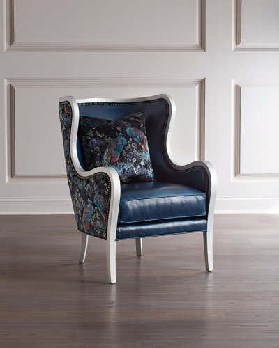 Massoud Bishop Leather Wing Chair In Blue Peacock