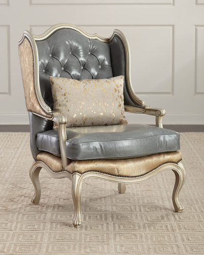 Massoud Ambrose Tufted Leather Chair In Gold/blue