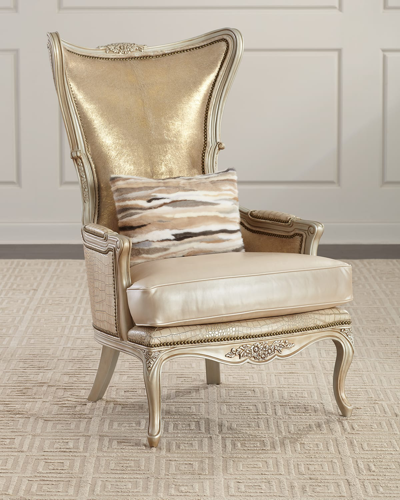 Massoud Kentmere Leather Wing Chair In Gold