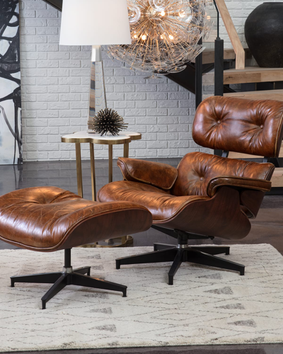 Regina Andrew Barca Leather Lounge Chair & Ottoman In Brown