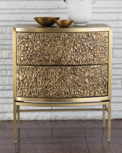 Global Views Crinkle Bronze Bedside Chest In Gold