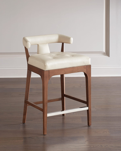 Global Views Moderno Leather Counter Stool In White