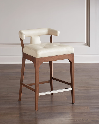 Global Views Moderno Leather Counter Stool In Ivory