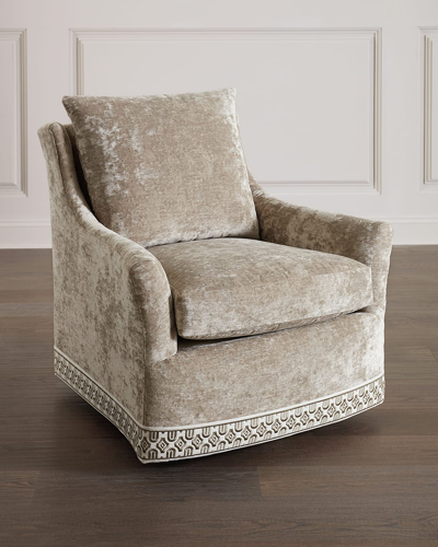 Massoud Catahoula Crushed Velvet Swivel Chair In Neutral