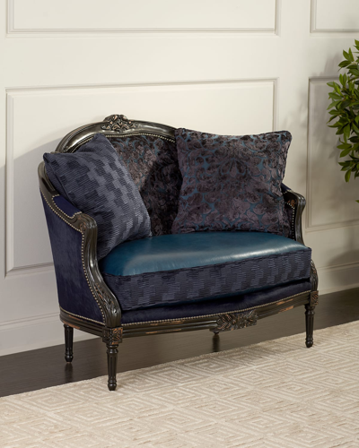 Massoud Oretta Leather Settee In Blue