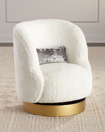 Haute House Mischa Pouf Swivel Chair In Ivory