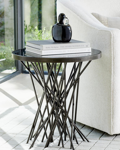 William D Scott Stix Side Table With Bronze Glass Top In Forest Black