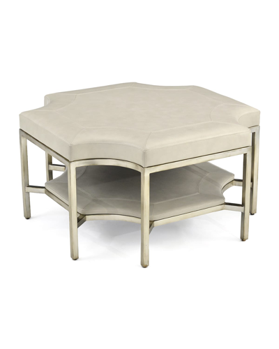 John-richard Collection Parkdale Leather Ottoman In Burnished Silver