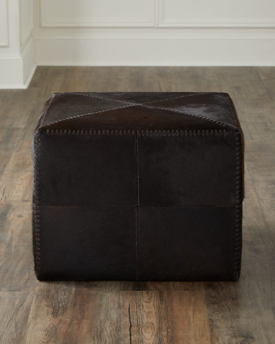 Jamie Young Espresso Hair Hide Ottoman In Brown