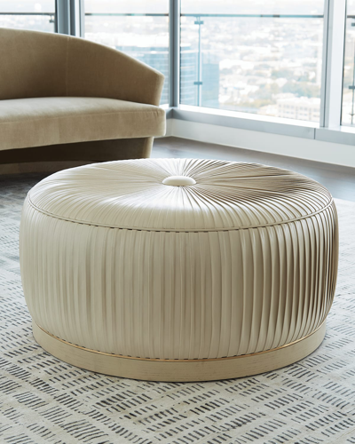 Citizen Artist Colette Pleated Leather Ottoman In Ivory