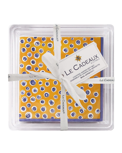 Le Cadeaux Patterned Cocktail Napkins With Acrylic Holder In Orange