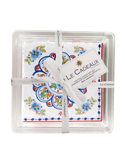 Le Cadeaux Patterned Cocktail Napkins With Acrylic Holder In Madrid White