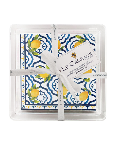 Le Cadeaux Patterned Cocktail Napkins With Acrylic Holder In Multi