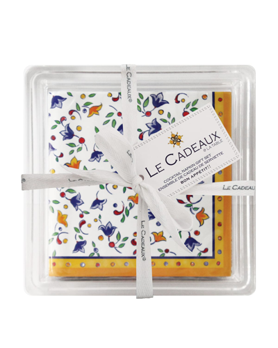 Le Cadeaux Patterned Cocktail Napkins With Acrylic Holder In Multi