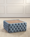 Haute House Cody Stone Top Tufted Ottoman In Azure Blue