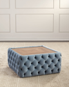 Haute House Cody Stone Top Tufted Ottoman In Blue