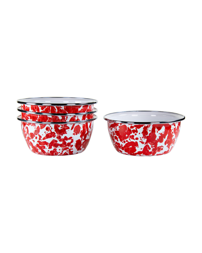 Golden Rabbit Swirl Salad Bowls, Set Of 4 In Red