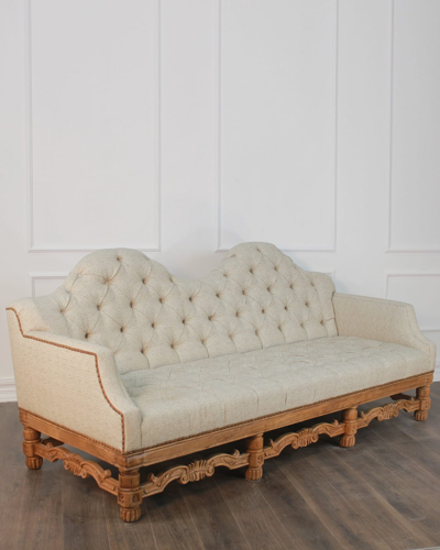 Peninsula Home Collection Camelia Sofa With Natural Wood Hand-carved Base In Beige