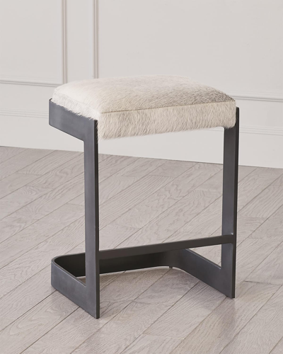 Global Views Regan Hair Hide Counter Stool In Gray