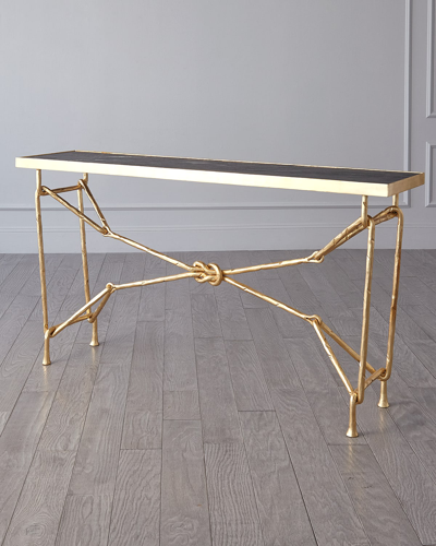 Ashley Childers For Global Views Love Knot Gold Leaf Console Table In Black/gold