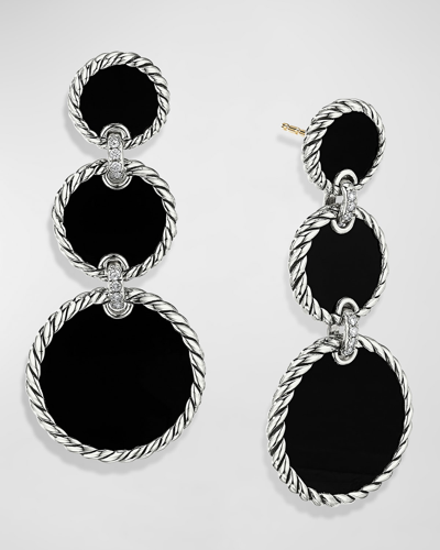 David Yurman Dy Elements Triple Drop Earrings With Pave Diamonds In Black Onyx
