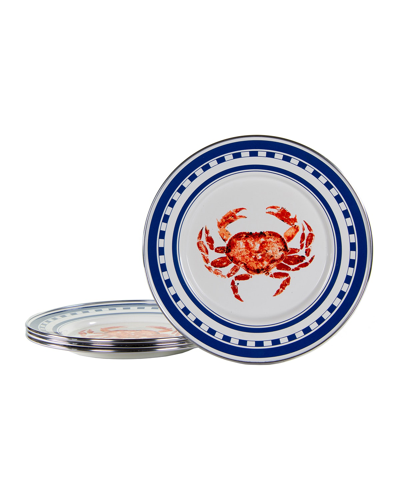 Golden Rabbit Crab House Sandwich Plates, Set Of 4 In Red