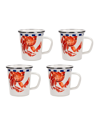Golden Rabbit Crab House Latte Mugs, Set Of 4 In Orange