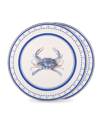 Golden Rabbit Crab House Charger Plates, Set Of 2 In Blue Crab