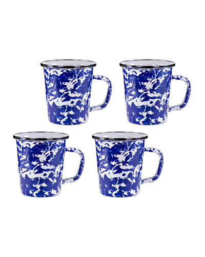 Golden Rabbit Red Swirl Latte Mugs, Set Of 4 In Blue
