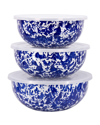 Golden Rabbit 3-piece Enamelware Mixing Bowl Set In Cobalt Swirl