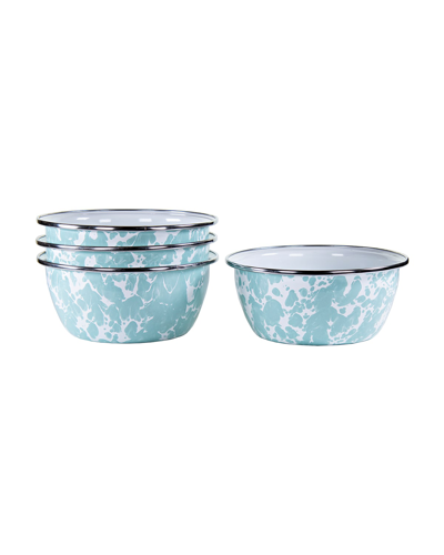 Golden Rabbit Swirl Salad Bowls, Set Of 4 In Blue