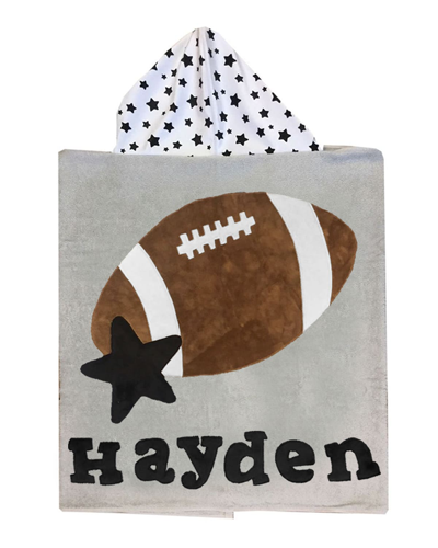 Boogie Baby Kid's Football Star-print Hooded Towel, Personalized In Gray