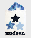 Boogie Baby Boy's Triple Stars Tie-dye Hooded Towel, Personalized In White