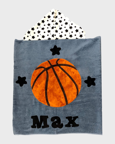 Boogie Baby Kid's Basketball Star-print Hooded Towel, Personalized In Denim