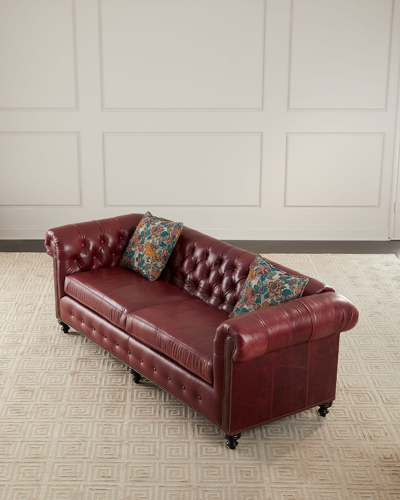 Massoud Rosa Tufted Leather Sofa, 93" In Red