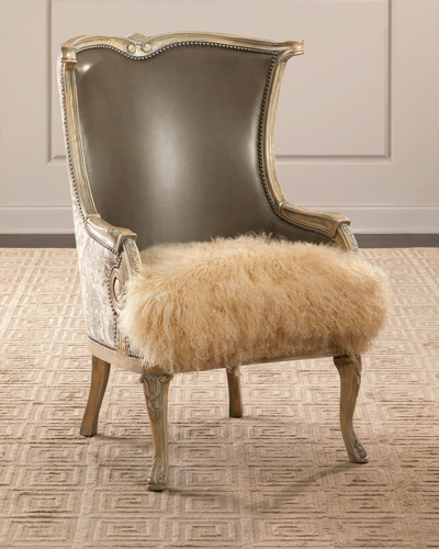 Massoud Misty Leather Wing Chair In Gray