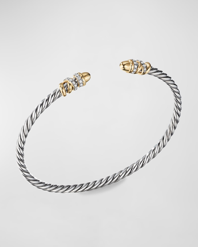 David Yurman 3mm Petite Helena Bracelet With Diamonds And 18k Gold In Silver