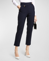 Veronica Beard Renzo Straight Crop Pants In Navy With Gold Bu